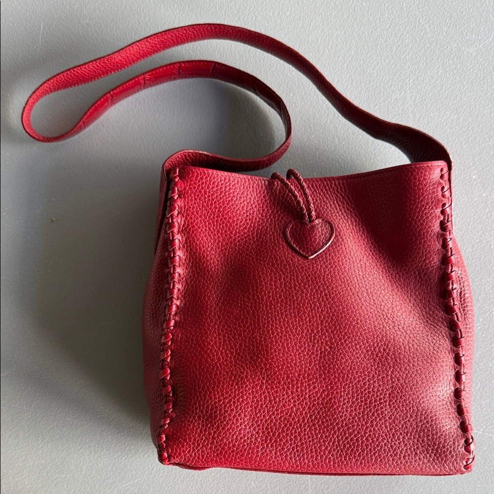 Brighton, Chic Red Leather Women's Bag with Heart Detail